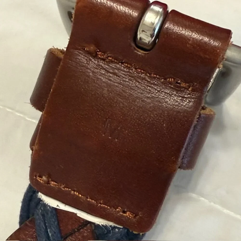 Colorful‎ Braided Belt - Genuine Leather - Women's Size 36 Navy & Brown Leather